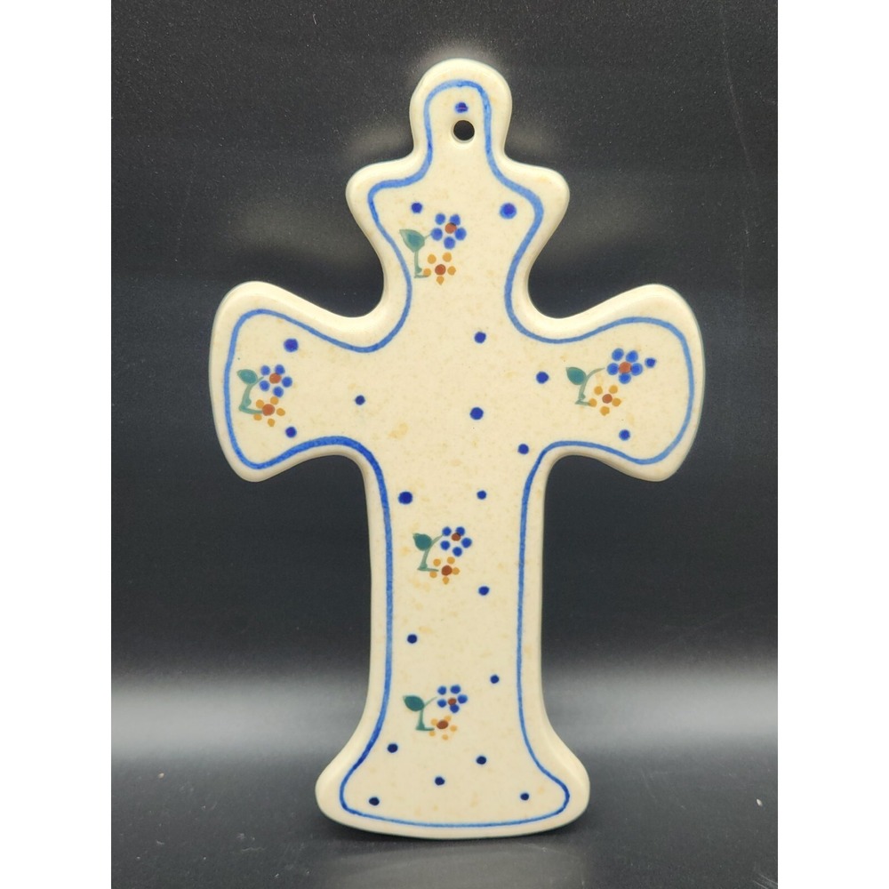 Boleslawiec Polish Pottery Cross Decorative Wall Hanging 8" Handmade